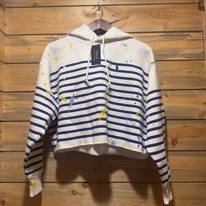 NWT POLO RALPH LAUREN Pony Cropped Striped Fleece Splatter Paint Set Ladies Sm